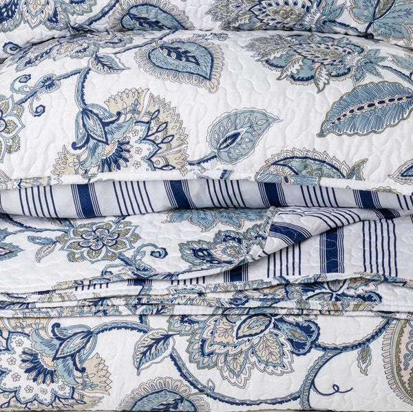 NIL NAVY AND WHITE REVERSIBLE QUILT SET - KING 3 PCS