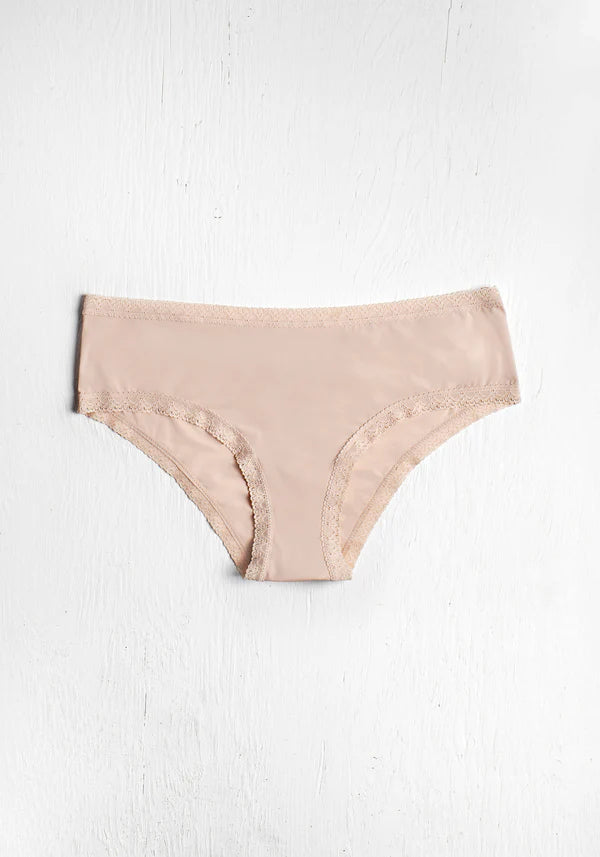 THE MICRO SHORTY - LACE TRIM HIPSTER "NUDE"