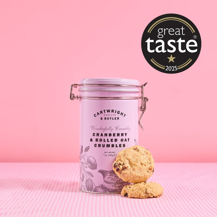CRANBERRY &amp; ROLLED OAT CRUMBLES IN TIN 200G