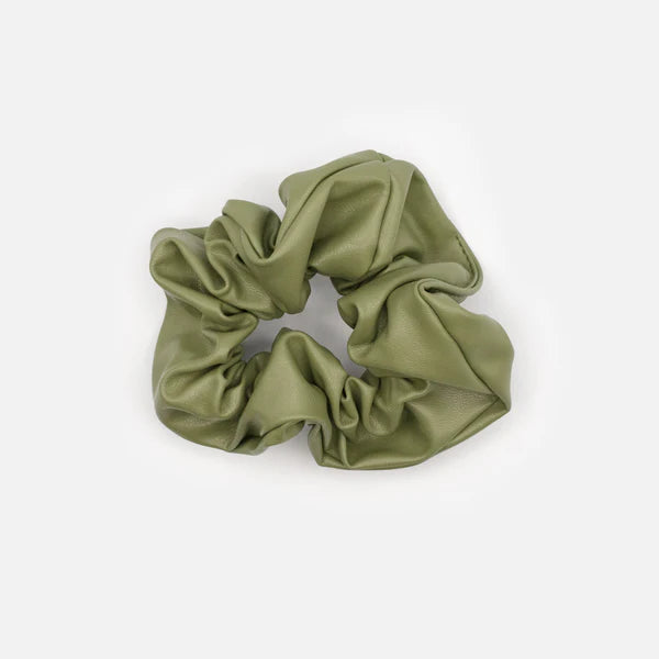OLIVE GREEN LEATHER EFFECT SCRUNCHIE