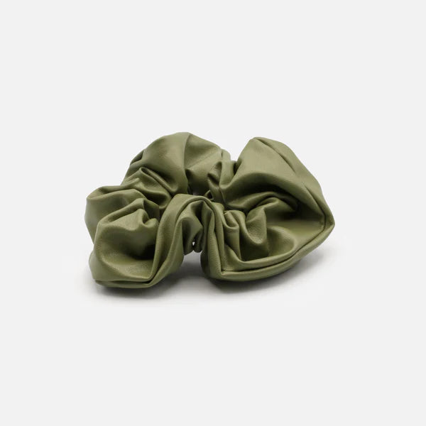 OLIVE GREEN LEATHER EFFECT SCRUNCHIE