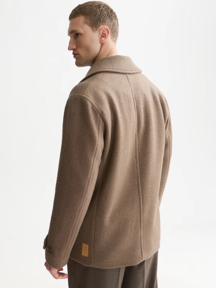 TAILORED WOOL BLEND PEACOAT "WALNUT"