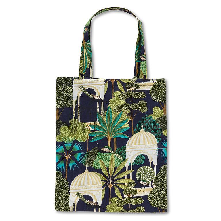 PALMS & PEACOCKS SIMPLE TOTE NAVY - 12X15''L