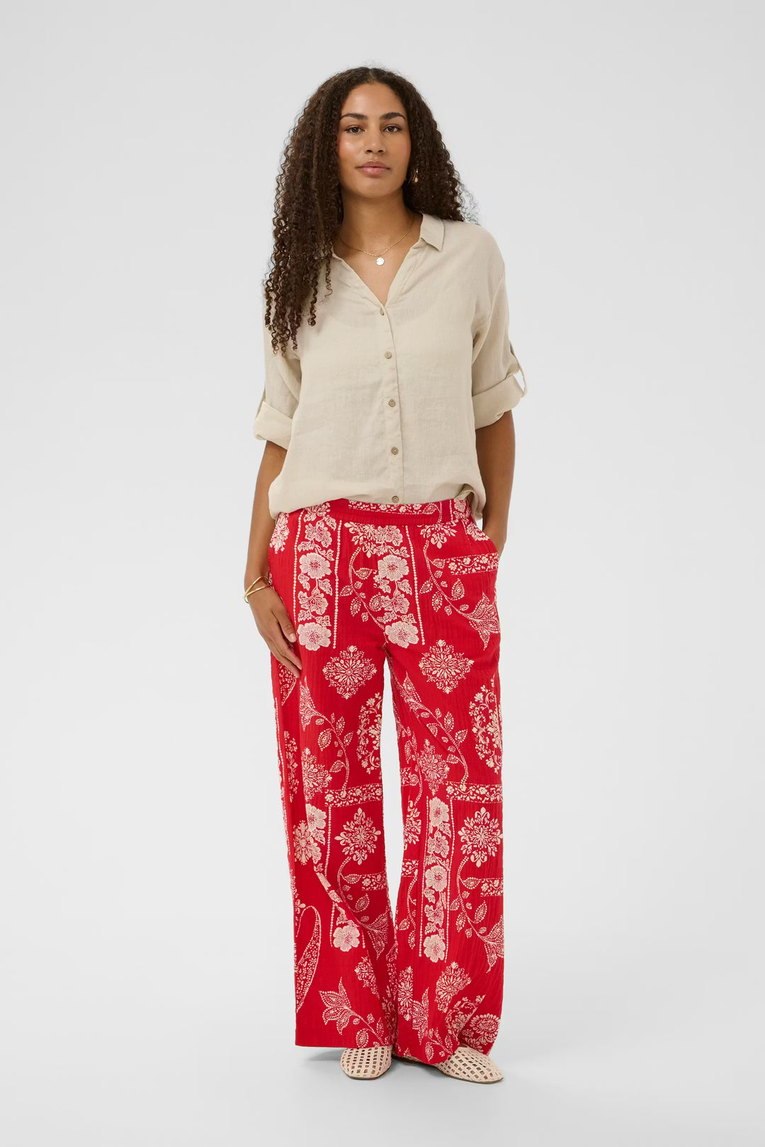 CRGIANNA TROUSERS "RED ETHNIC PRINT"