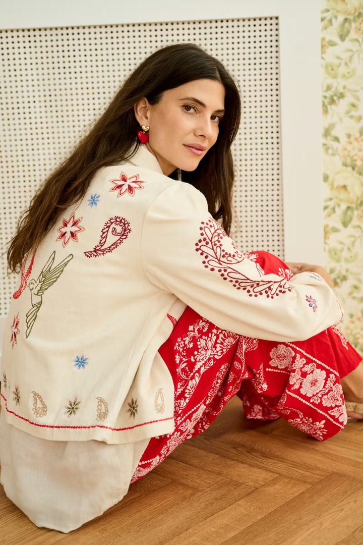 CRGIANNA TROUSERS "RED ETHNIC PRINT"