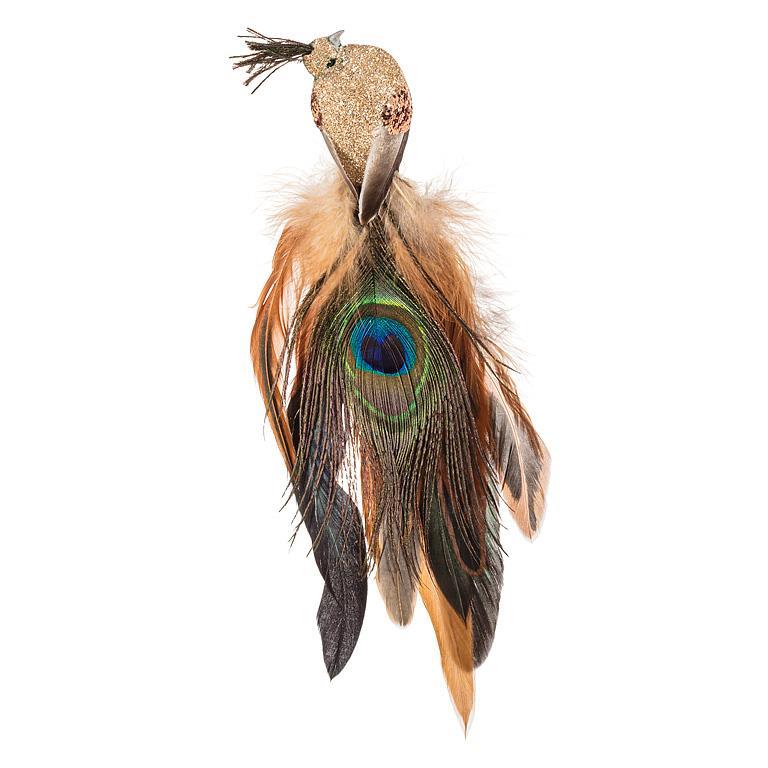 GLITTER PEACOCK BIRDCLIP - GOLD 8''L