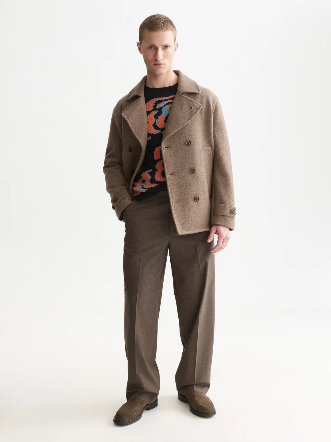 TAILORED WOOL BLEND PEACOAT "WALNUT"