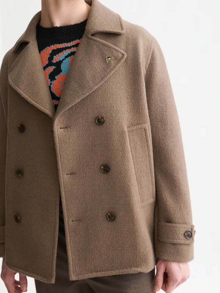 TAILORED WOOL BLEND PEACOAT "WALNUT"