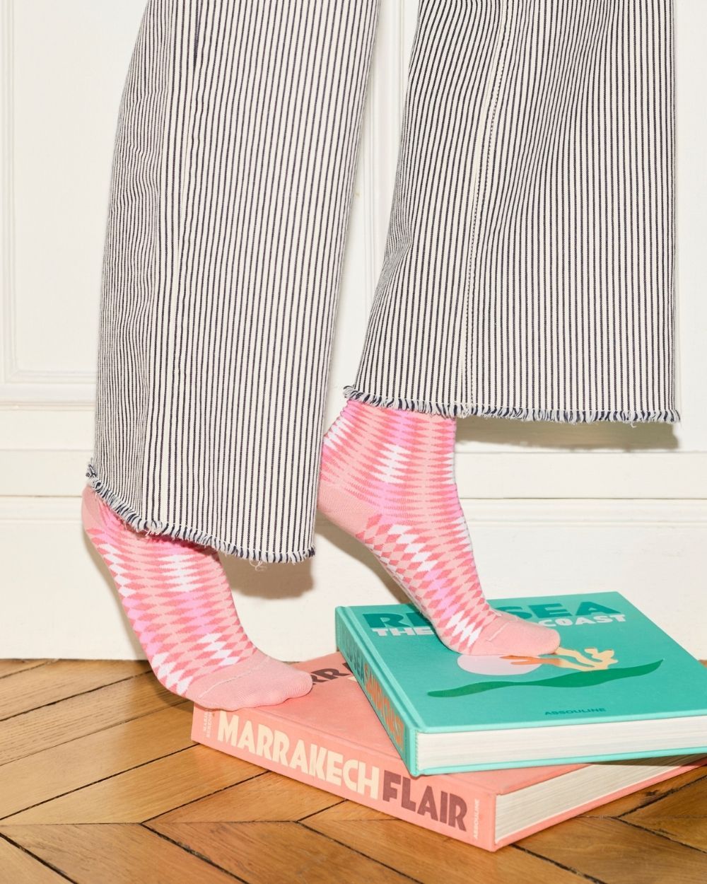 VELVETY SHORT SOCKS WITH BERBER DIAMOND PATTERN "PEACH MELBA"