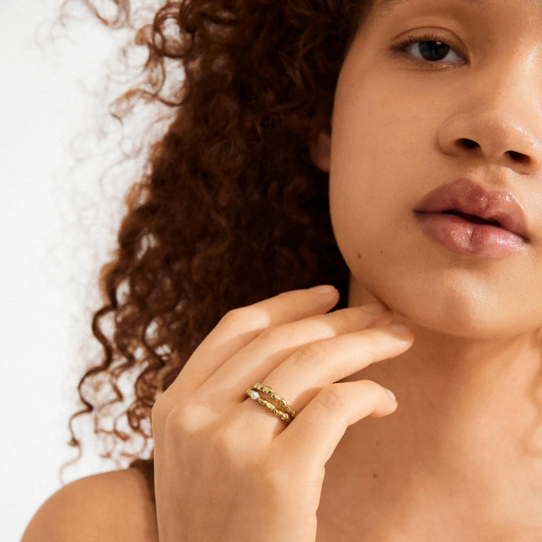 SHIFT RECYCLED PEARL 2-IN-1 RINGS "GOLD-PLATED"