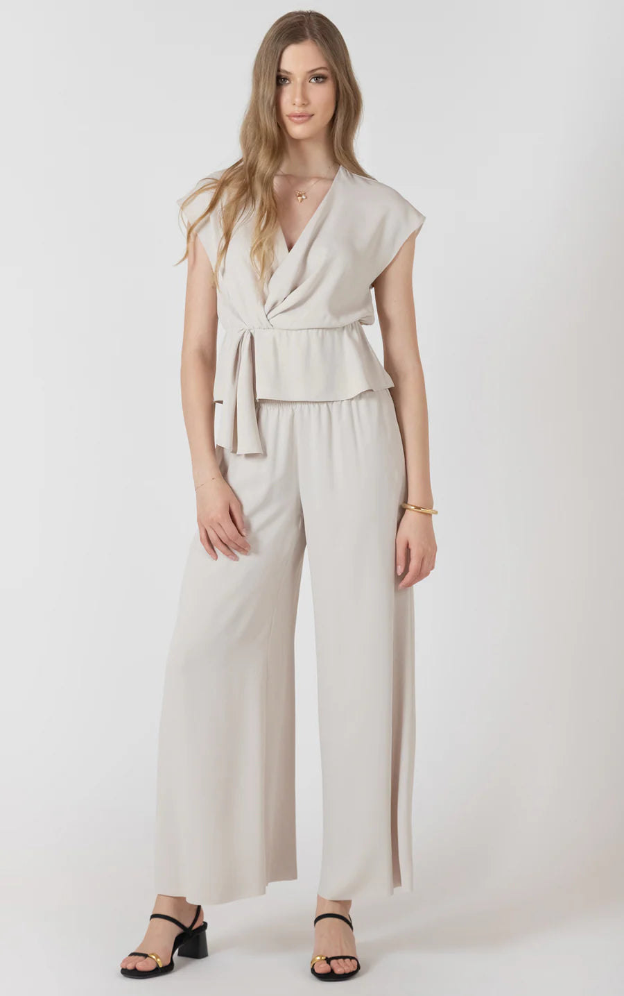 FLOWY WIDE LEG PANTS "MATTE PEARL"