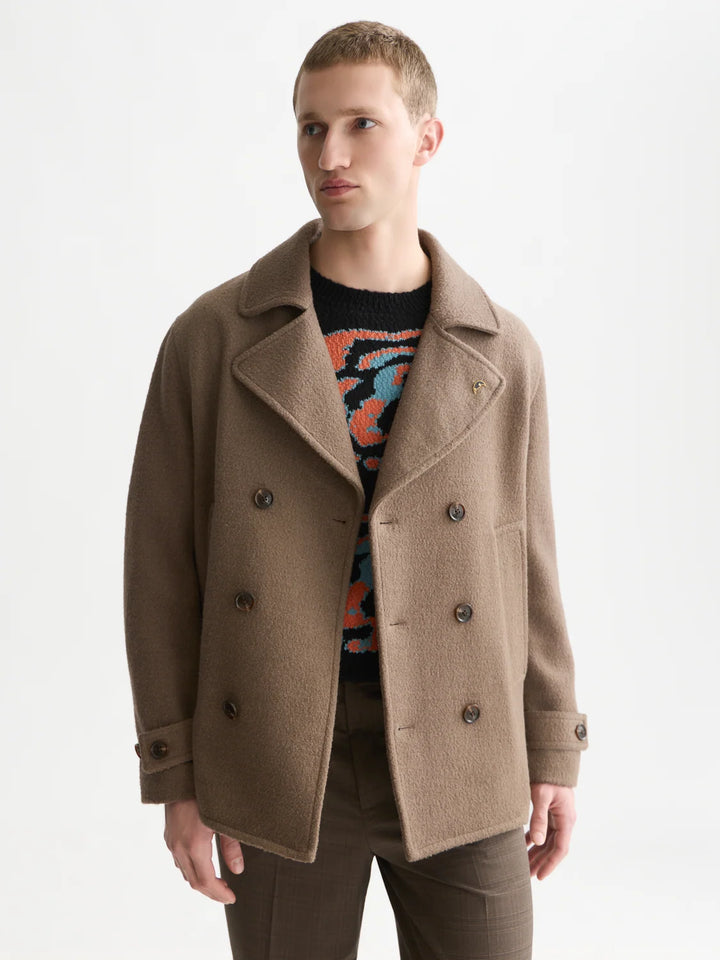TAILORED WOOL BLEND PEACOAT "WALNUT"