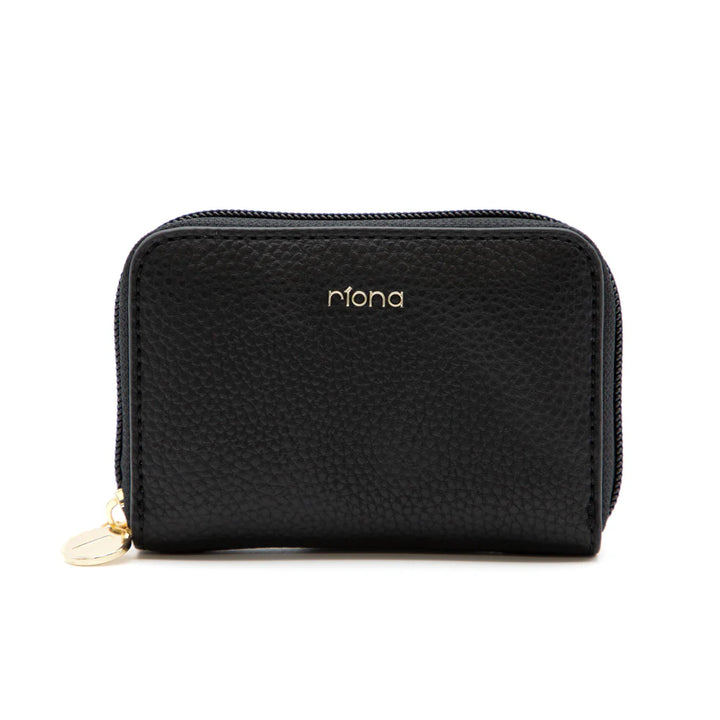 RIONA KETTY PEBBLED RFID SMALL ZIP AROUND WALLET "BLACK"