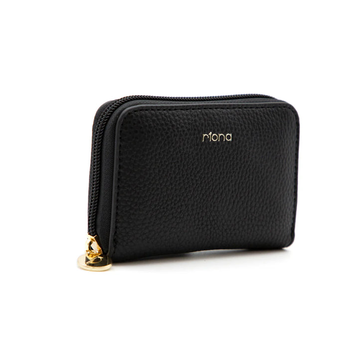 RIONA KETTY PEBBLED RFID SMALL ZIP AROUND WALLET "BLACK"