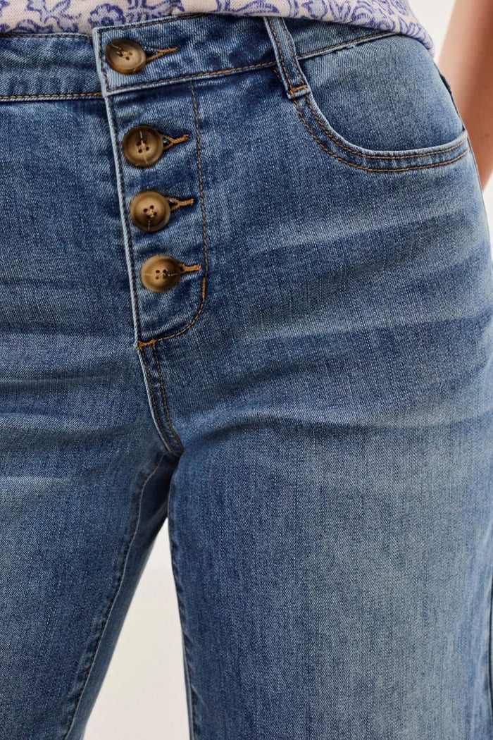 AUDREY BUTTON-FLY WIDE CROP DENIM JEANS "PEBBLEBLUE"