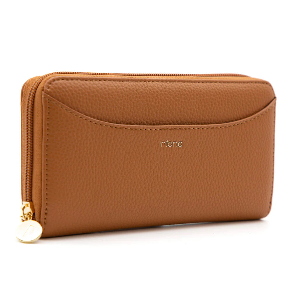 RIONA IVY PEBBLED RFID ZIP AROUND WALLET "COGNAC"
