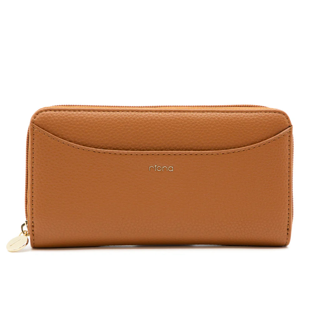 RIONA IVY PEBBLED RFID ZIP AROUND WALLET "COGNAC"