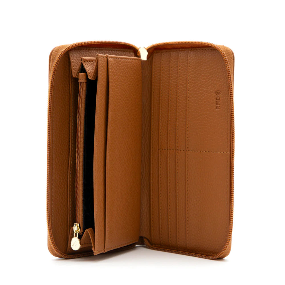 RIONA IVY PEBBLED RFID ZIP AROUND WALLET "COGNAC"