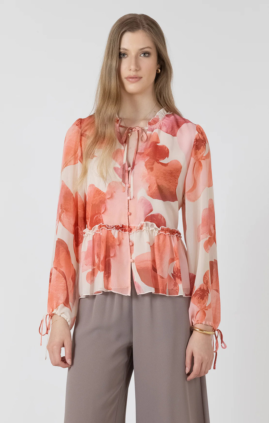 SOFT PEPLUM BLOUSE "ROSE PETALS"