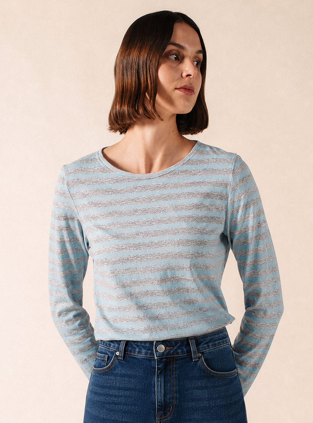 MINQUIDAME BRETON SHIRT "PERLE CH/CELESTE CLAIR"