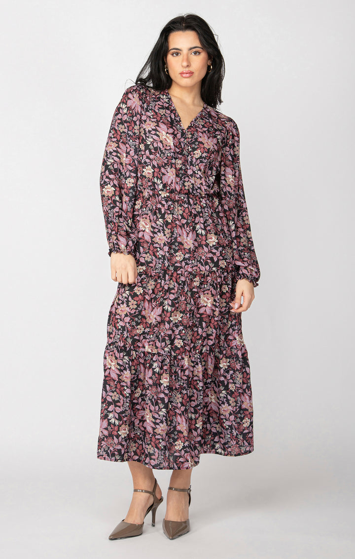 LS WRAP MIDI DRESS "BLACK/PINK"