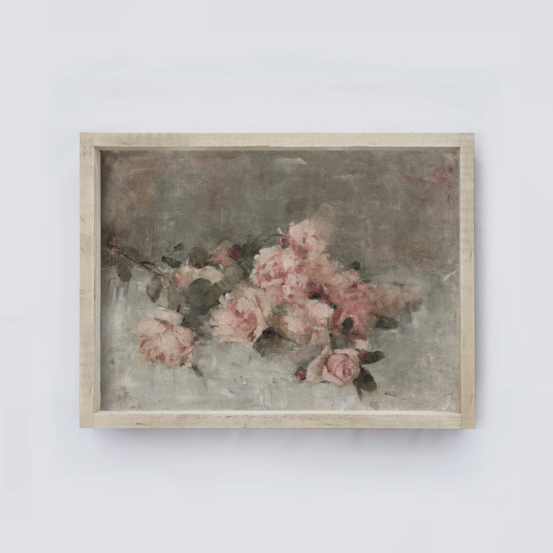 VINTAGE PINK ROSE STUDY A115 AGED FARMHOUSE 8.5X7&