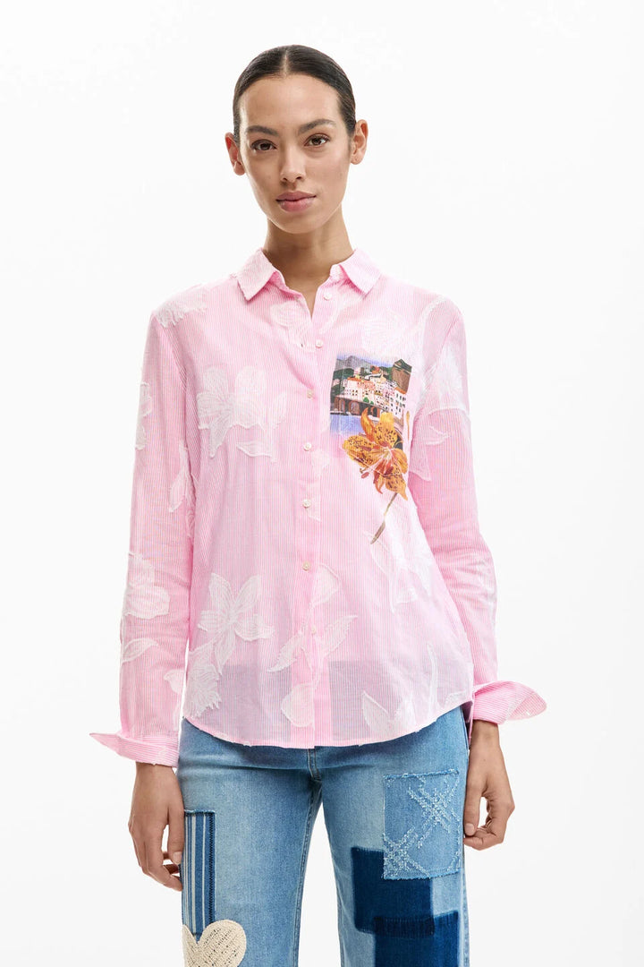 STRIPED POSTCARD SHIRT "PINK"