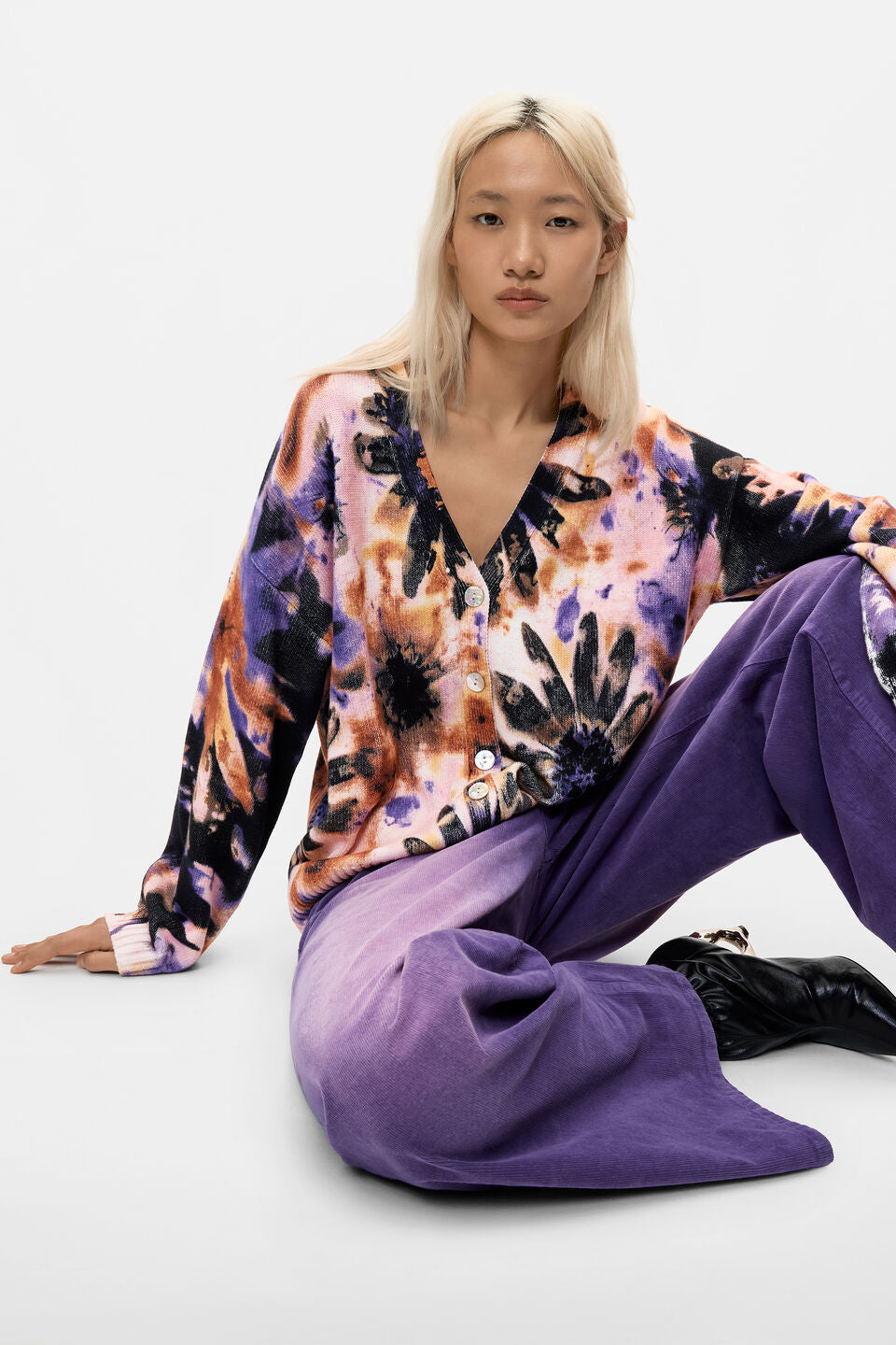 FLORAL PRINT CARDIGAN "BOTANIC PINK"