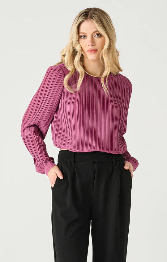 LS PLEATED BLOUSE "LIGHT PLUM"