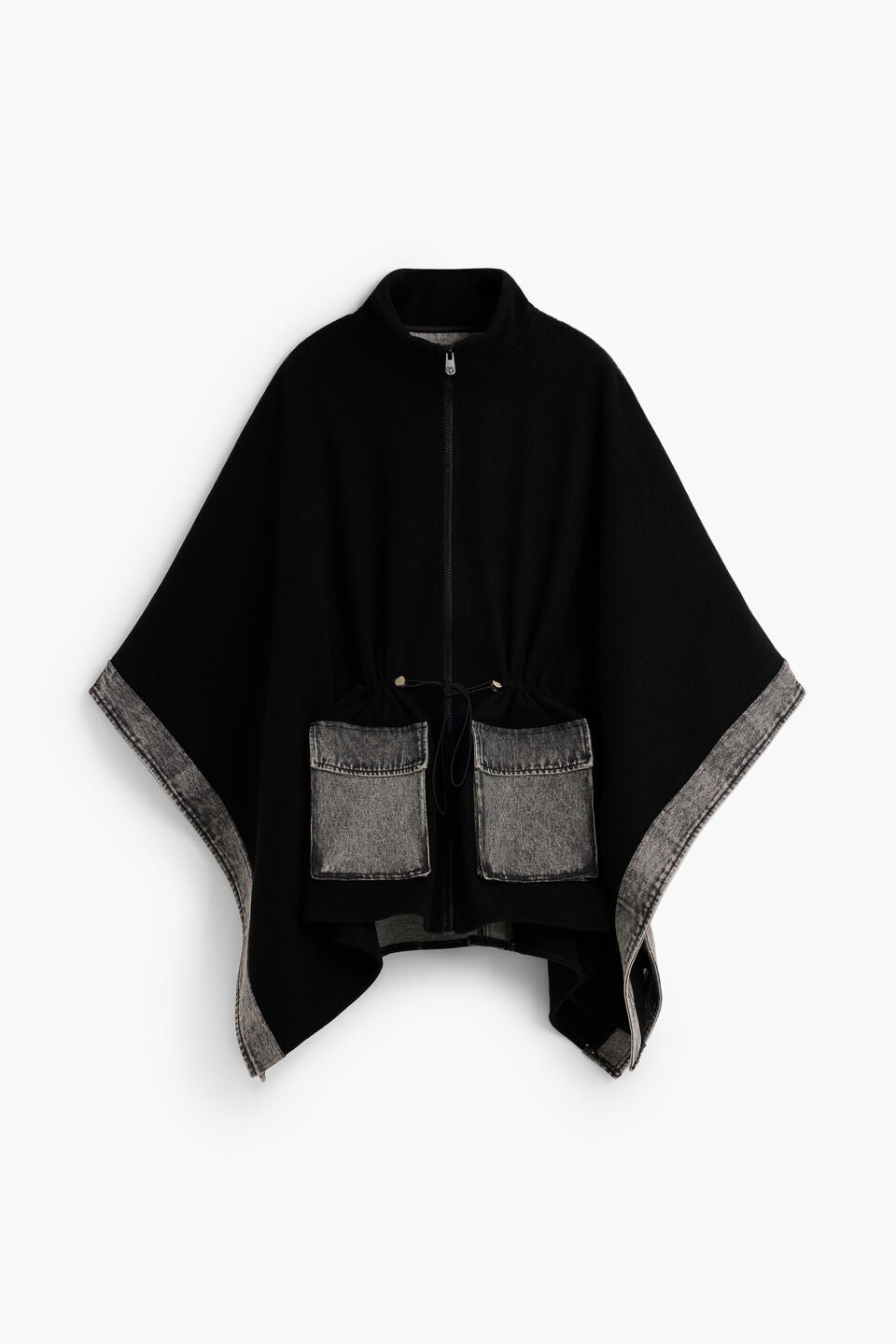 ALDAMA CONTRAST DENIM PONCHO "GREY"