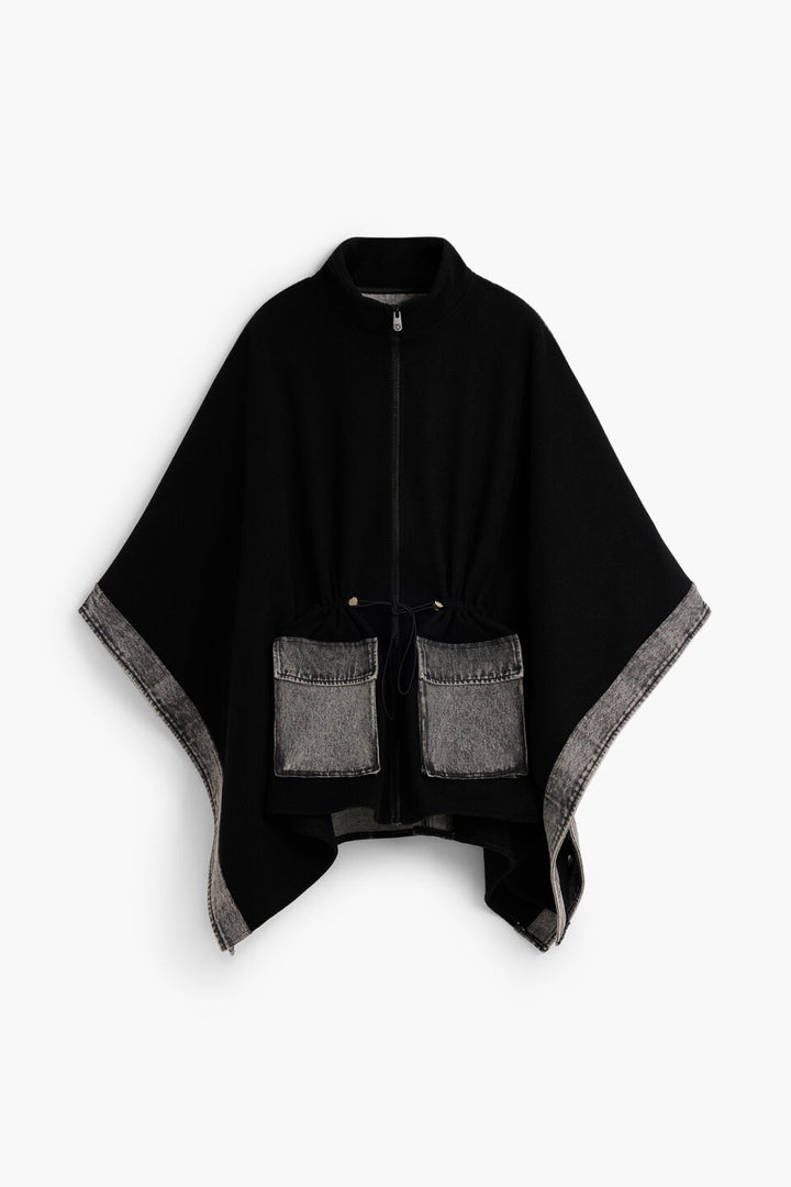 ALDAMA CONTRAST DENIM PONCHO "GREY"