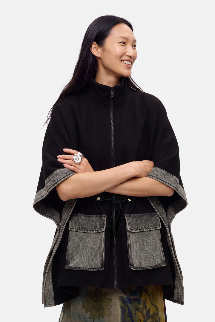 ALDAMA CONTRAST DENIM PONCHO "GREY"