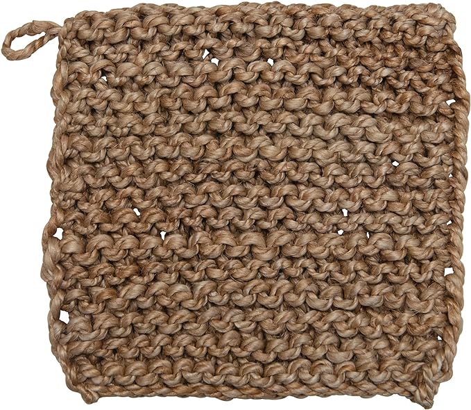 SQUARE JUTE CROCHETED POT HOLDER NATURAL 8''