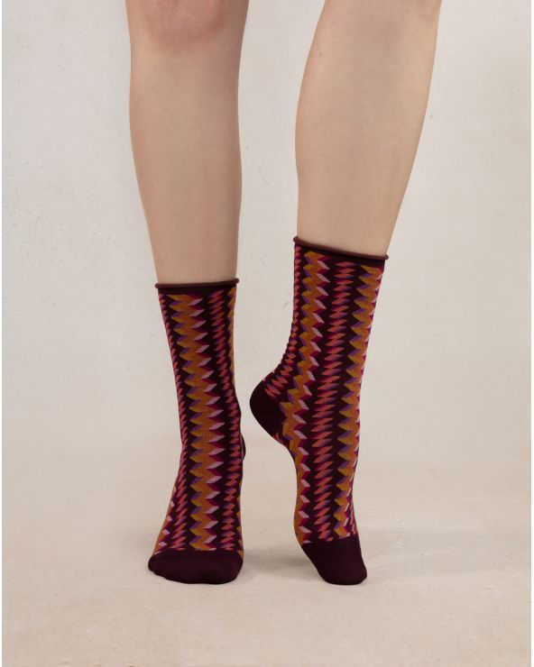 COTTON ZIGZAG SOCKS - BORDEAUX 39/41