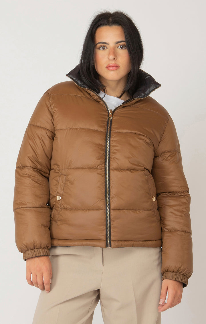 REVERSIBLE PUFFER JACKET "BLACK/CARAMEL"