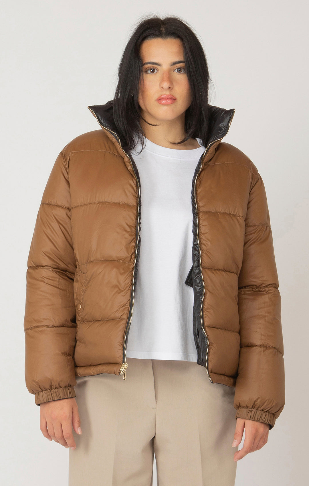 REVERSIBLE PUFFER JACKET "BLACK/CARAMEL"