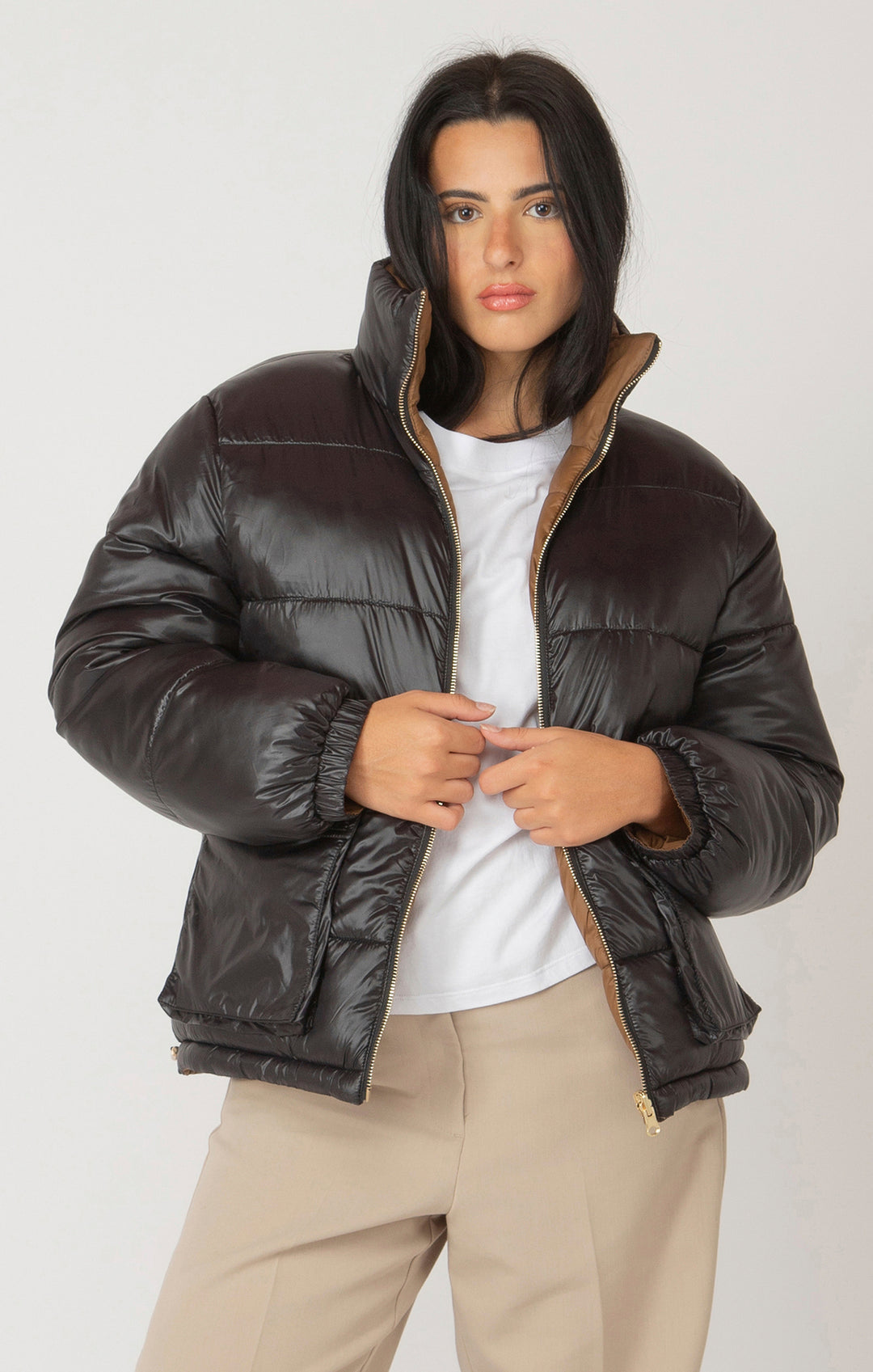 REVERSIBLE PUFFER JACKET "BLACK/CARAMEL"