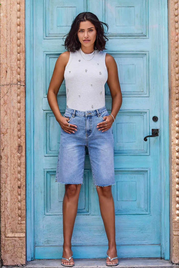 BLUE THREAD RACER BACK EMBELLISHED TANK TOP "LIGHT GREY MIX"