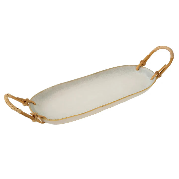 RATTAN WRAPPED CERAMIC PLATTER - SMALL