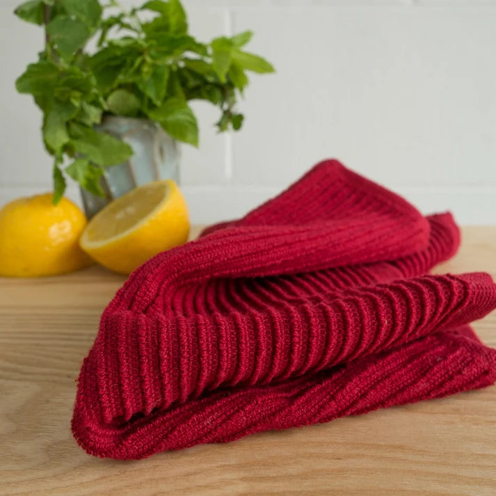 RIPPLE CARMINE RED DISHCLOTHS - SET OF 2