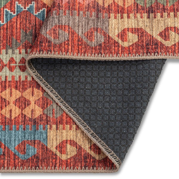 AURA WASHABLE SPILL PROOF RED MULTI AREA RUG 5.3X7'