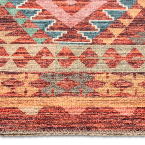 AURA WASHABLE SPILL PROOF RED MULTI AREA RUG 5.3X7'