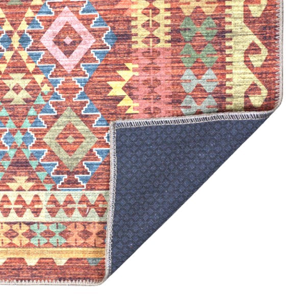 AURA WASHABLE SPILL PROOF RED MULTI AREA RUG 5.3X7'