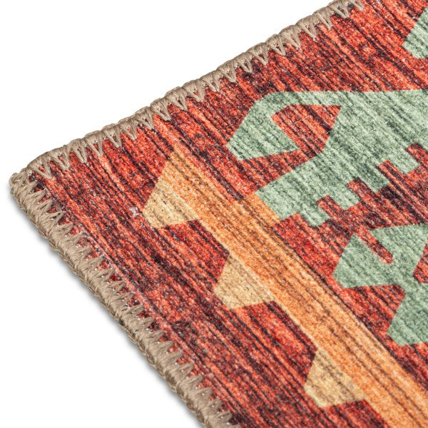 AURA WASHABLE SPILL PROOF RED MULTI AREA RUG 5.3X7'