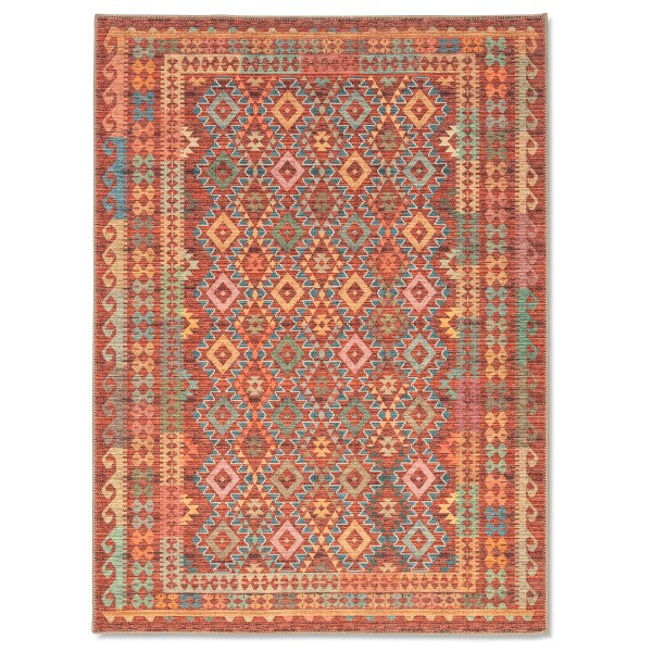 AURA WASHABLE SPILL PROOF RED MULTI AREA RUG 5.3X7'