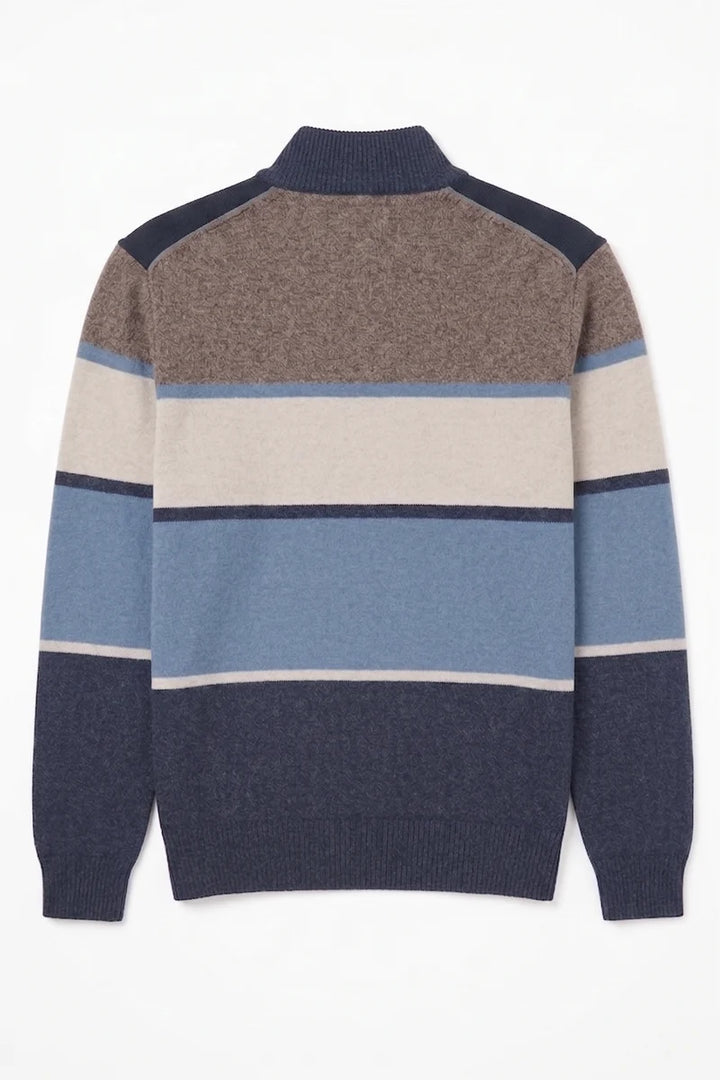 REINALD - BONDED MOCK ZIP SWEATER WITH STRIPE KNIT "NAVY"
