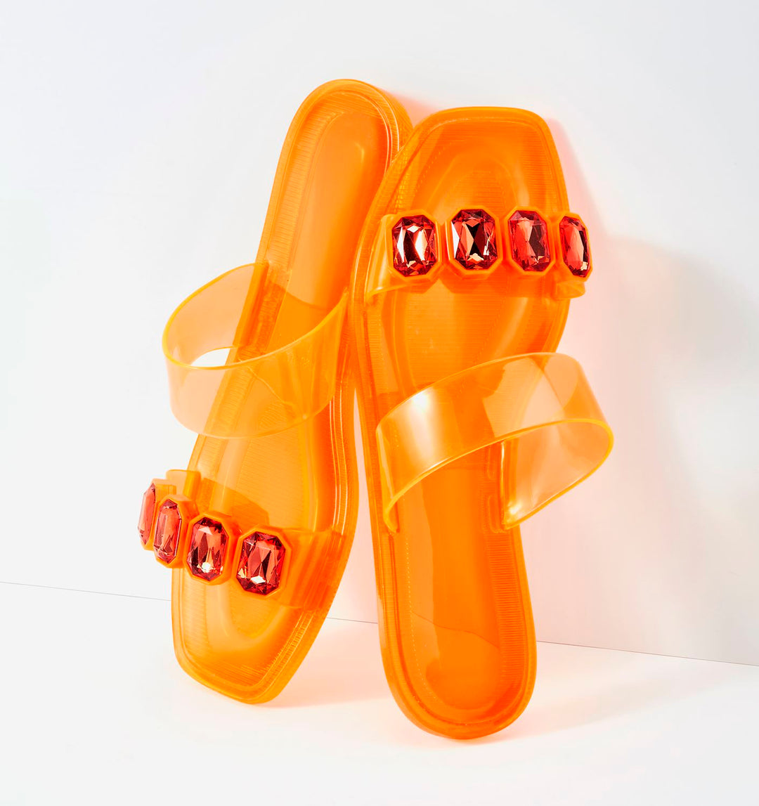 ORANGE CLEAR RESORT SANDALS WITH JEWELS - SIZE 6-9