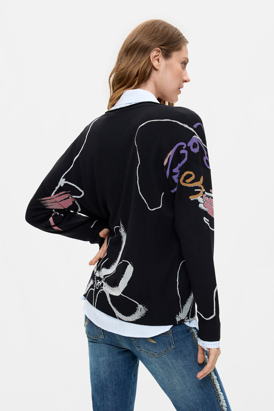 FINE KNIT PRINTED SWEATER "BLACK"