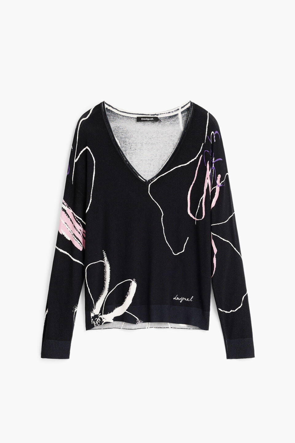 FINE KNIT PRINTED SWEATER "BLACK"