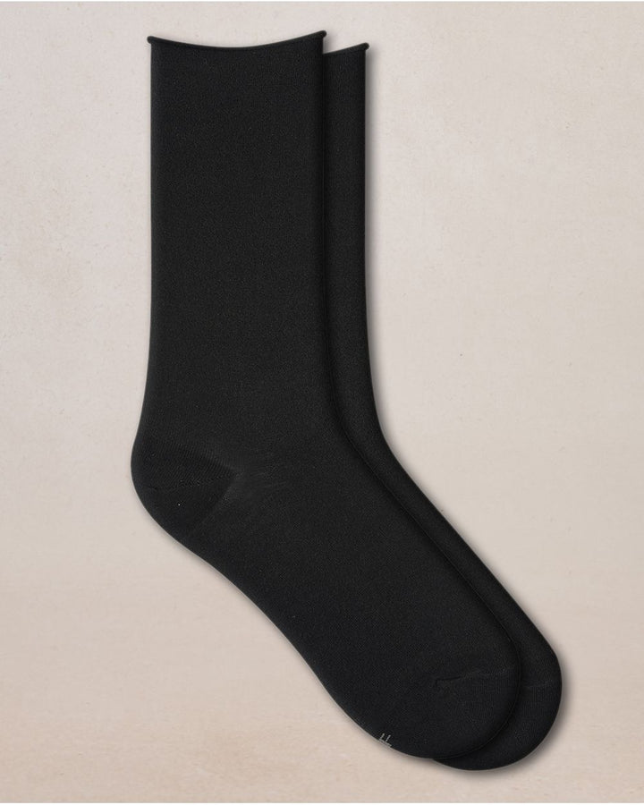 ROLL-TOP PURE COTTON SOCKS "BLACK"